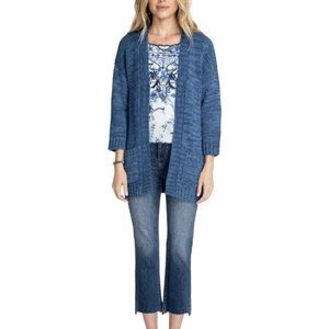 Johnny Was Veggie Dyed Open Front Cardigan Pockets Indigo Blue Medium